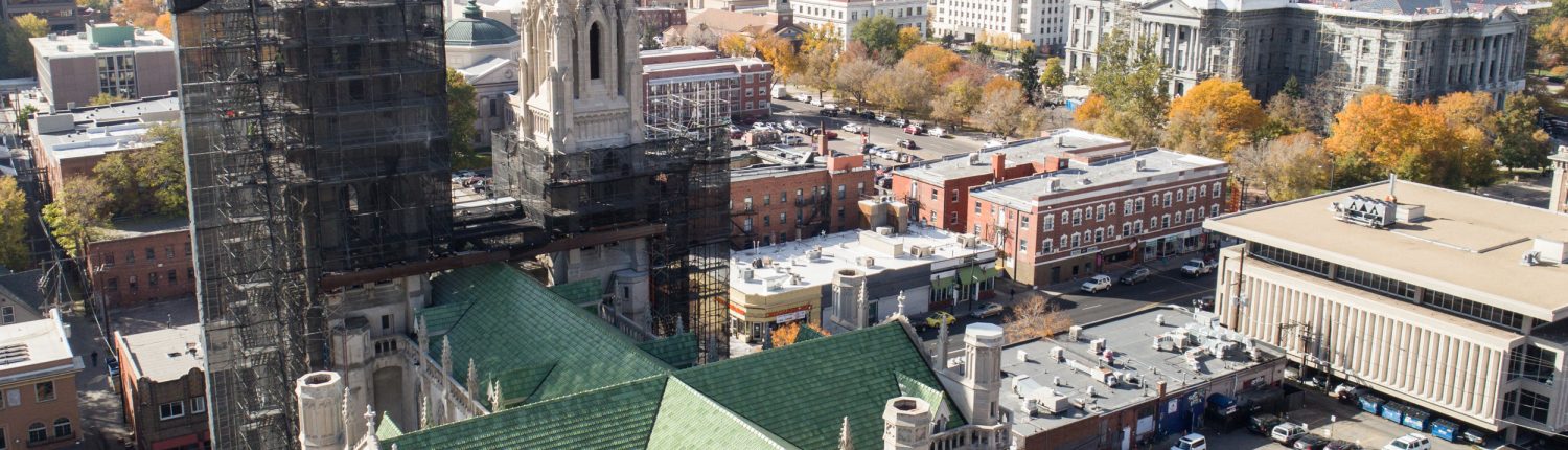 aerial view of the cathedral basilica in denver colorado