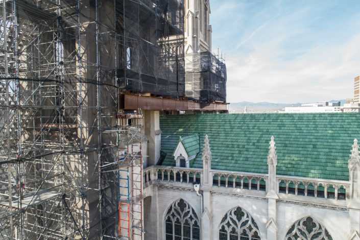 scaffolding on the cathedral basilica in denver colorado