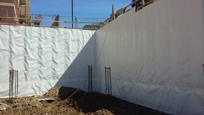 Waterproofing material at a construction site