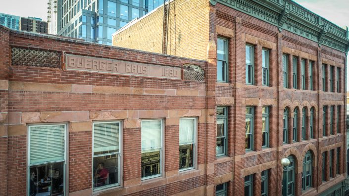 Buerger Bros building roof line in Denver